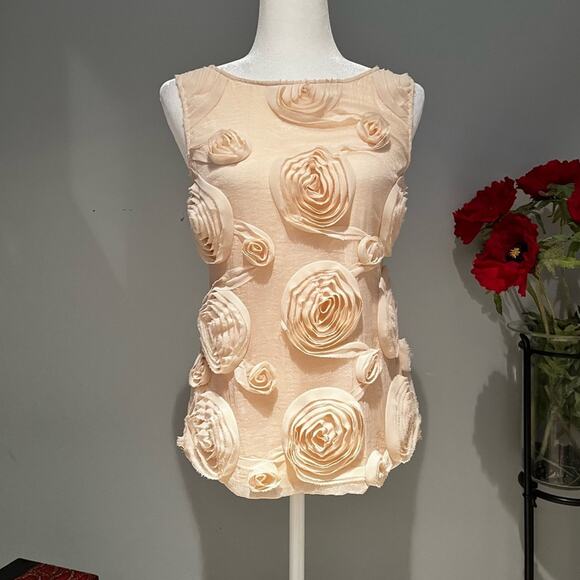 BARASCHI x Anthro Raw Edged Organza Rosette Coastal Preppy Shimmer Boho Top XS - Picture 1 of 16